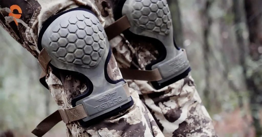 Closeup of some saddle hunting knee pads in use.