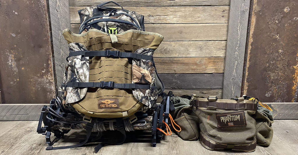 A TideWe hunting pack with the author's saddle hunting gear attached.